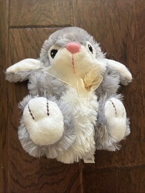 Dan Dee 6 inch Plush Grey & White Bunny with Pink Nose and Bow